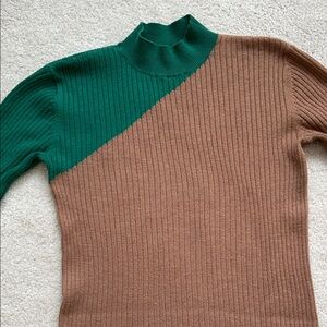 Icone By Simons Ribbed Green and Brown Dress - Size S